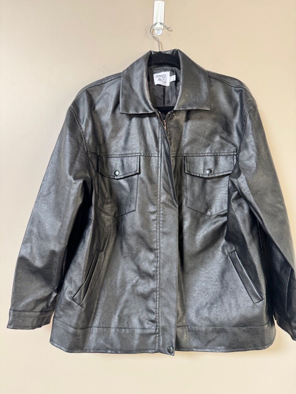 Princess Polly “Callie” Oversized Black Faux Leather zipped Jacket sz 4 - Picture 11 of 16
